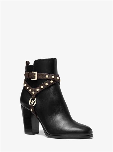 michael michael kors preston studded leather ankle boots|michael kors adjustable buckle boots.